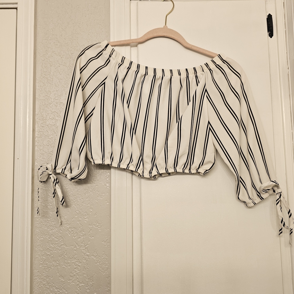 SHEIN Black and White Striped Off-Shoulder Blouse